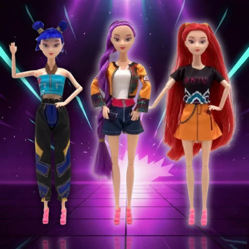 KPOP DEMON HUNTERS - ENSEMBLE DE 3 POUPÉES CHASSEUSES DE DÉMONS KPOP (11.5"/30 CM)